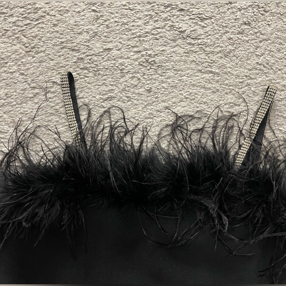 Fashion Nova Black Bandage Dress with fur & rhinestone embellishment - Picture 3 of 7